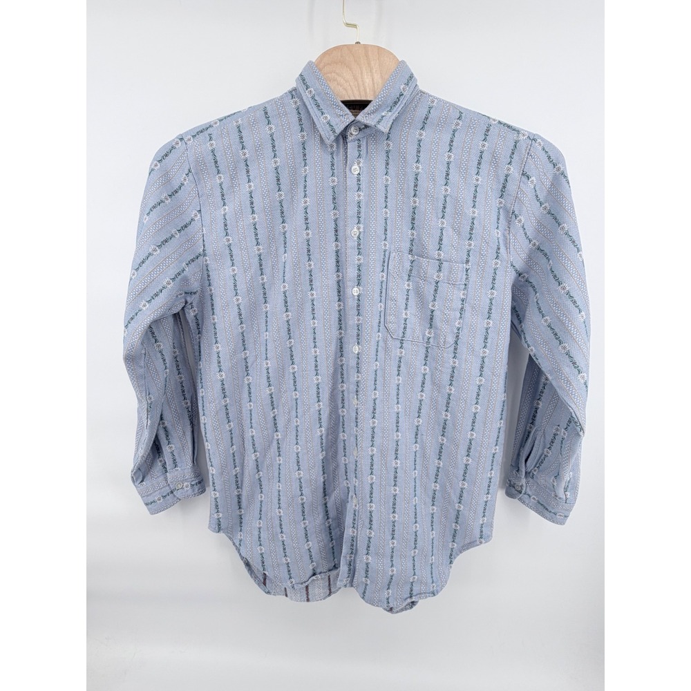 Rugged Point Authentic Mens Shirt Large Blue Floral Stripe Long Sleeve Button Up